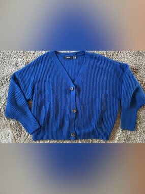 Vero Moda Royal Blue Ribbed V-Neck Button Cardigan